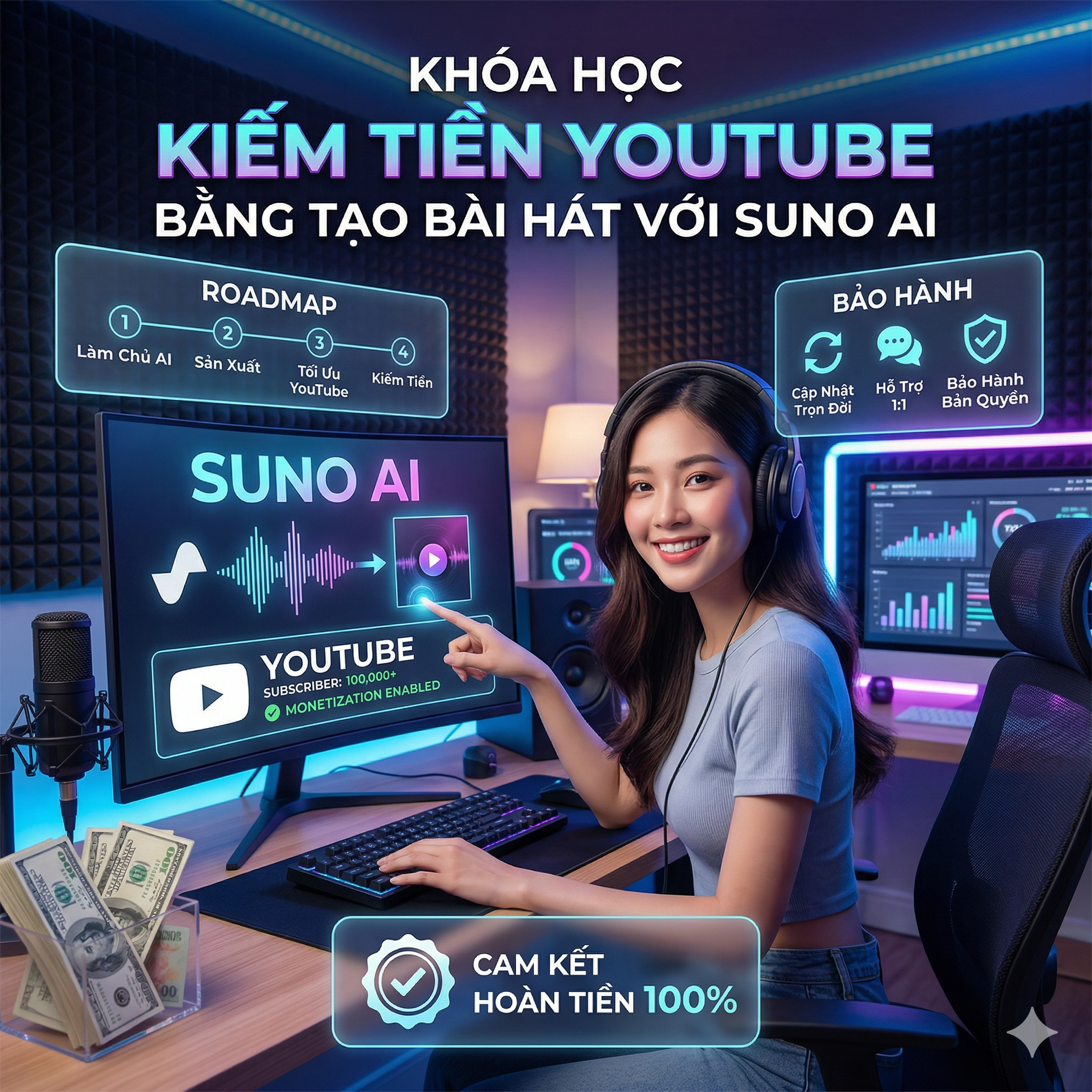 "Khai Thác Mỏ Vàng YouTube Music: Quy Trình Xây Dựng Kênh Kiếm Tiền Thụ Động 100% Từ Suno AI."