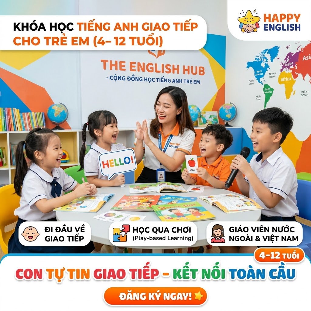 🌟 Tiếng Anh Giao Tiếp Cho Trẻ 4–12 Tuổi – Học Vui, Nói Tự Tin Từ Nhỏ