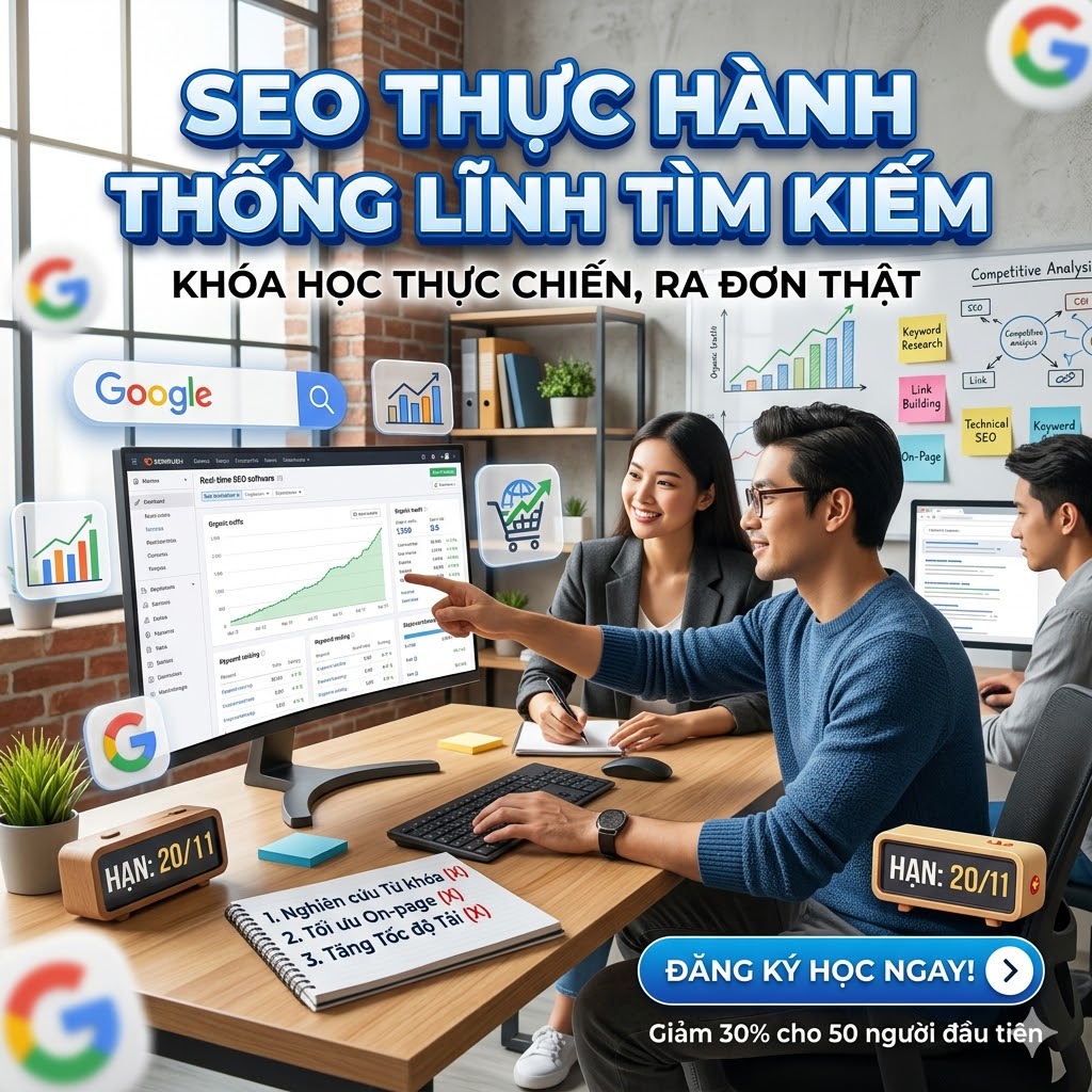 Khóa học SEO thực hành – Lên top Google bền vững, kéo traffic miễn phí